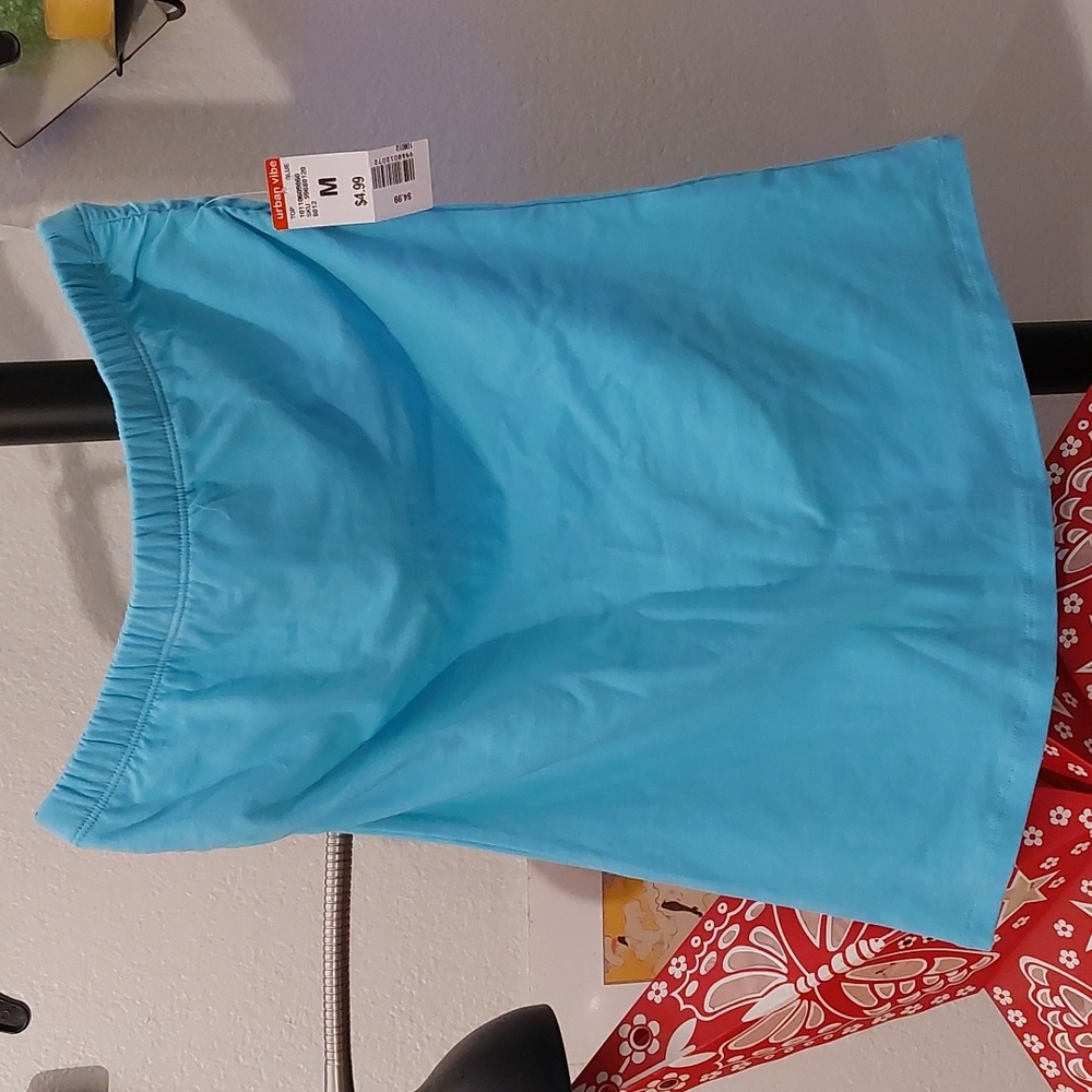 Baby blue strapless tube top with built in bra circa 2000s